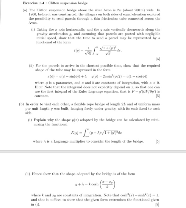 Solved Exercise 1.4 Clifton suspension bridge (a) The | Chegg.com