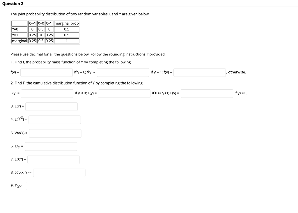 Solved Question 2 The joint probability distribution of two | Chegg.com