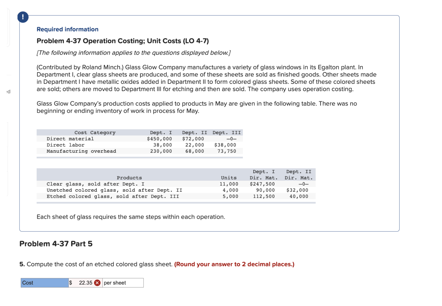 Solved Required Information Problem 4-37 Operation Costing; | Chegg.com