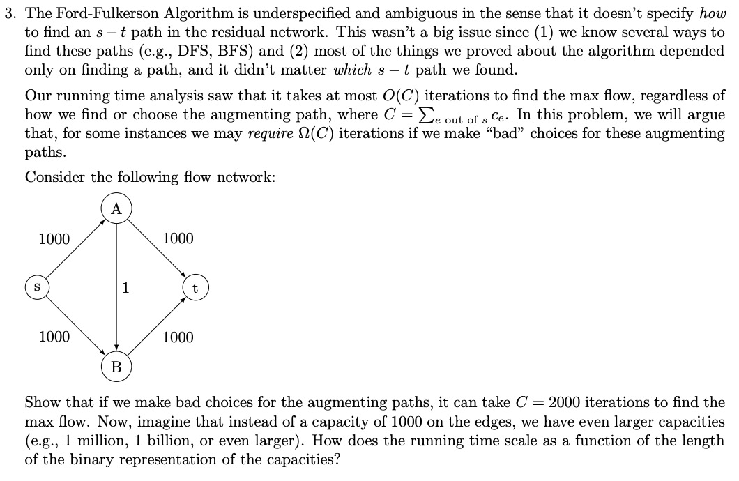 Solved 3. The Ford-Fulkerson Algorithm Is Underspecified And | Chegg.com