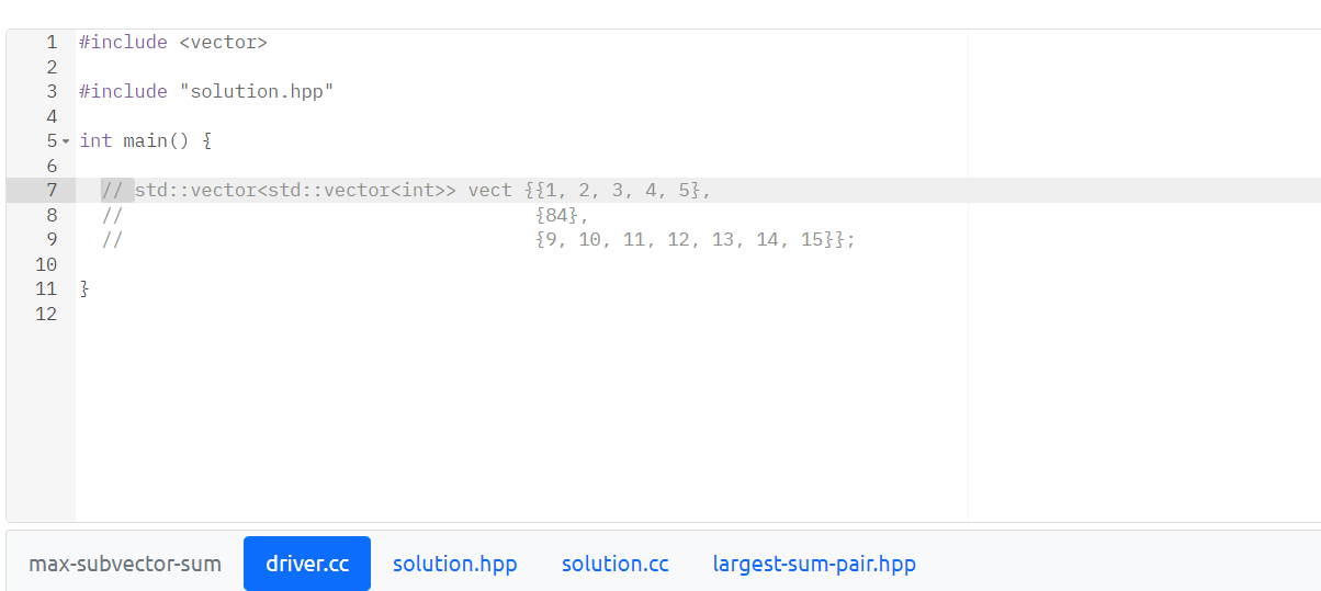 max-subvector-sum driver.cc solution.hpp solution.cc largest-sum-pair.hpp
