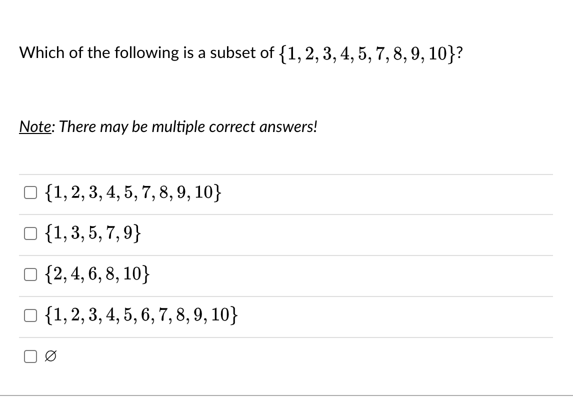 Solved Which Of The Following Is A Subset Of {1, 2, 3, 4, 5, | Chegg.com