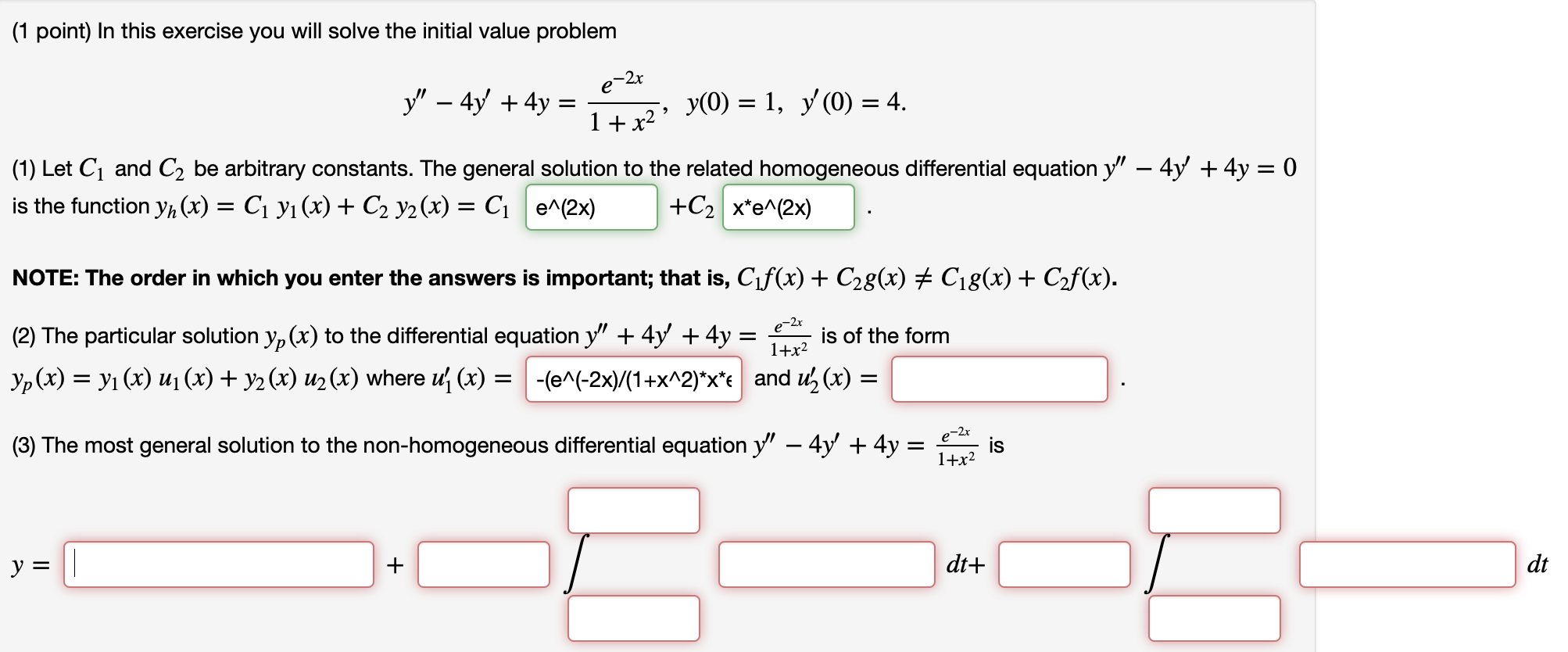 Solved (1 point) In this exercise you will solve the initial | Chegg.com