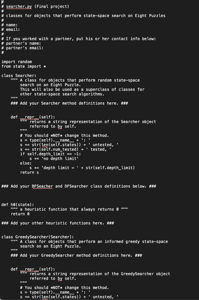 Part III: A Searcher class for random search In the | Chegg.com