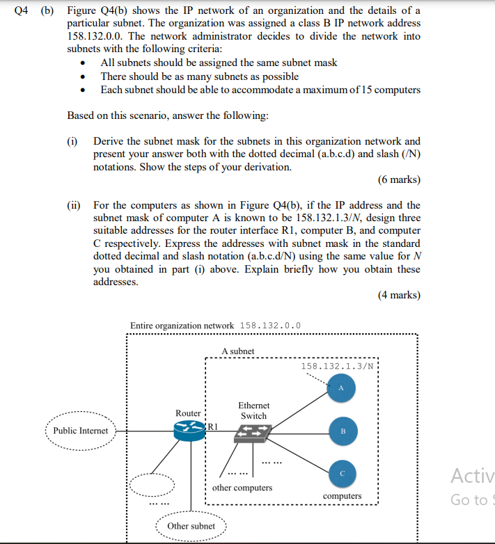 Solved B) Figure Q4(b) Shows The IP Network Of An | Chegg.com