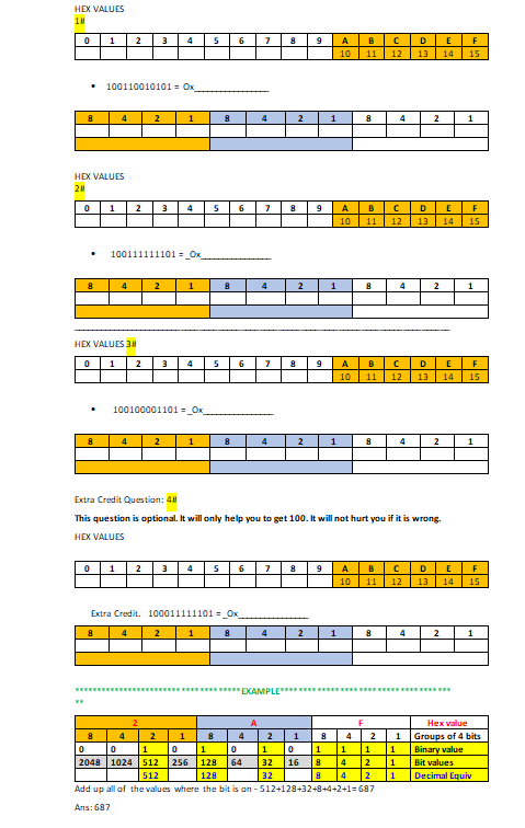 Solved HEX VALUES 1H - 100110010101=0x HEX VALUES 2H - | Chegg.com