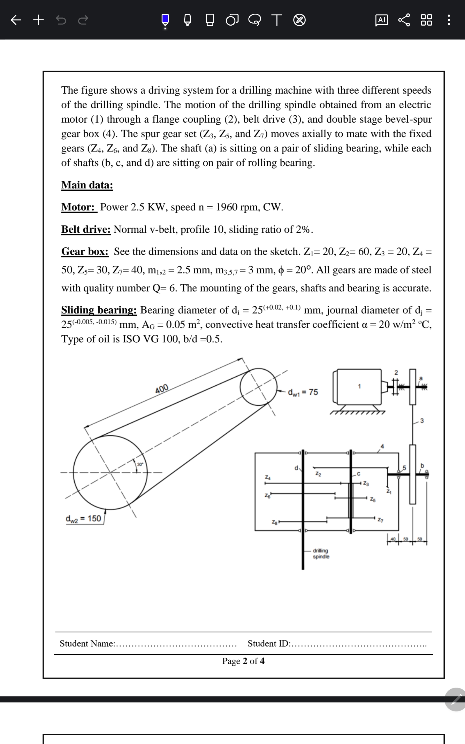 Solved The figure shows a driving system for a drilling | Chegg.com