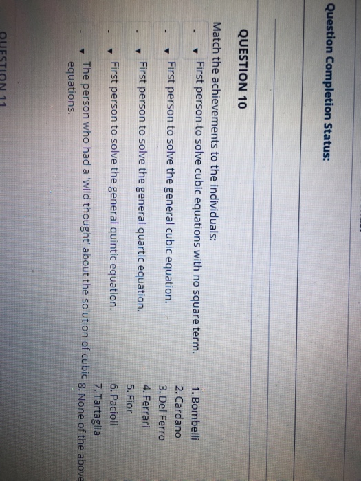 Solved Question Completion Status: QUESTION 10 Match the | Chegg.com