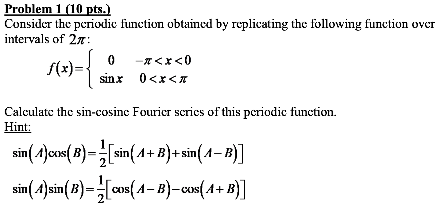 Solved Problem 1 (10 pts.) Consider the periodic function | Chegg.com