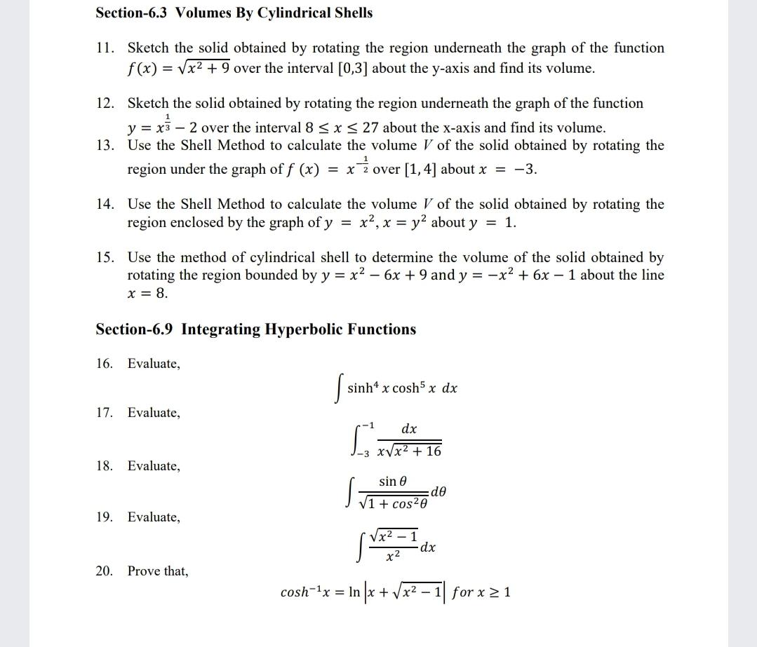 Solved Section-6.3 Volumes By Cylindrical Shells 11. Sketch | Chegg.com