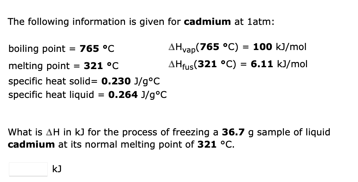 Solved The following information is given for cadmium at | Chegg.com