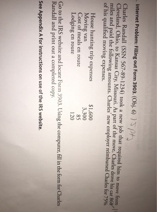Solved Internet Problem Filling Out Form 3903 Obj 6 Chegg