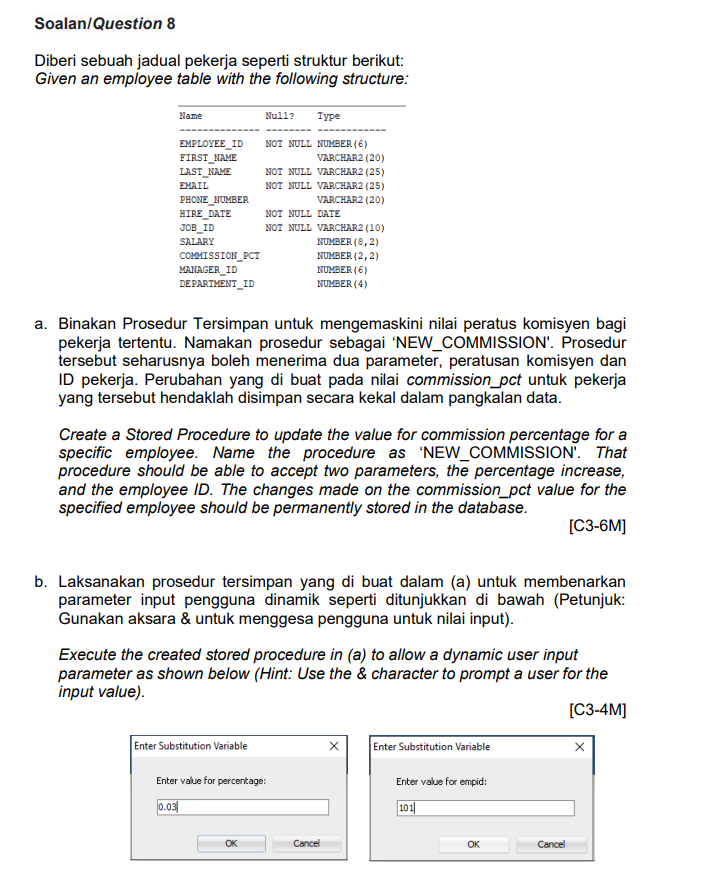 Solved a.Create a Stored Procedure to update the value for | Chegg.com