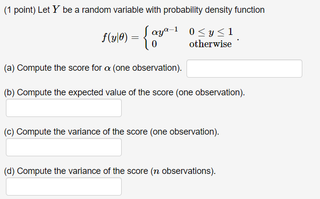 Solved (1 point) Let Y be a random variable with probability | Chegg.com