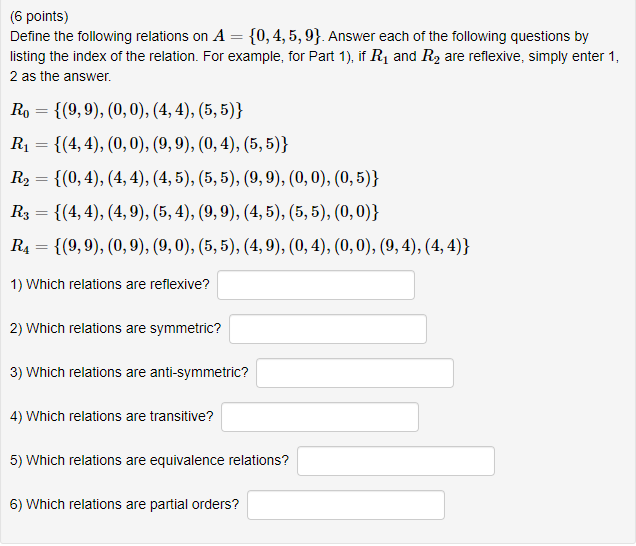 Solved (6 points) Define the following relations on | Chegg.com