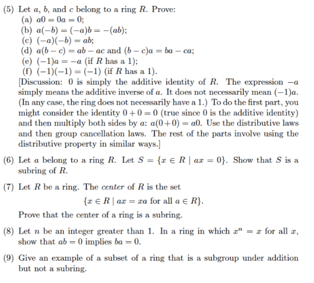 Solved (5) Let a, b, and c belong to a ring R. Prove (a)