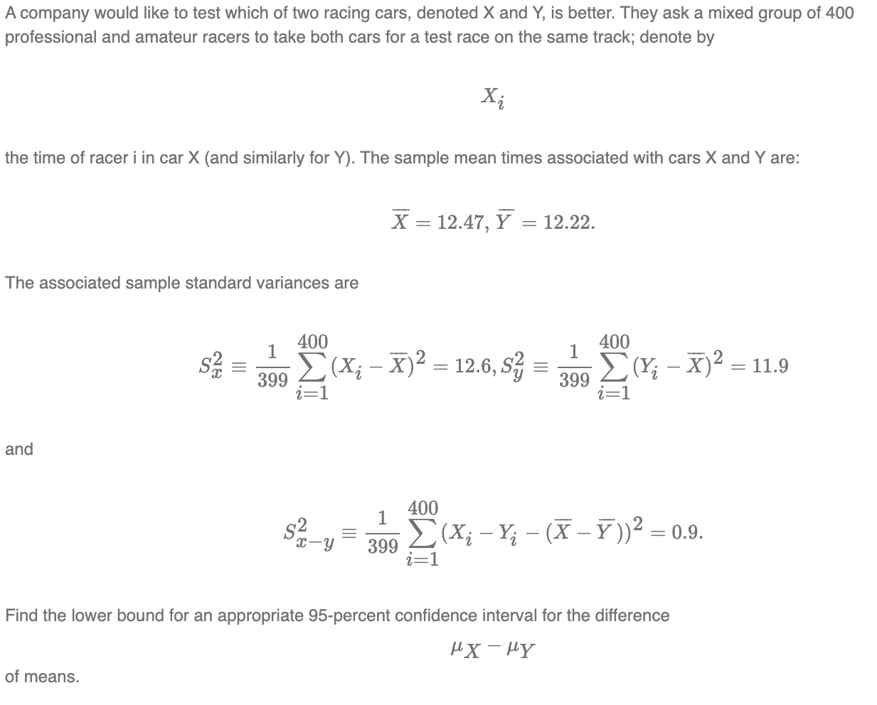 test which of two racing Chegg