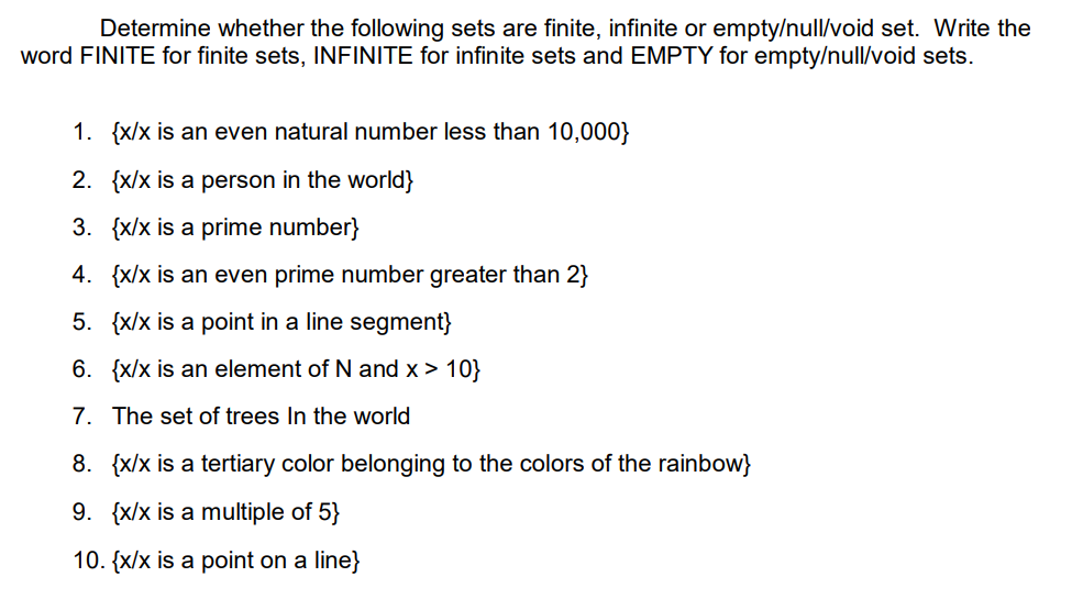 Solved Determine Whether The Following Sets Are Finite, | Chegg.com