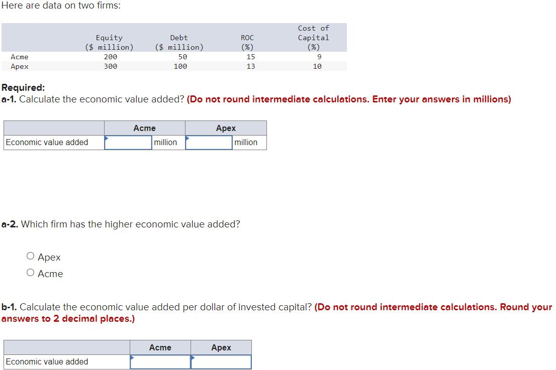 Solved Here Are Data On Two Firms: Required: A-1. Calculate | Chegg.com