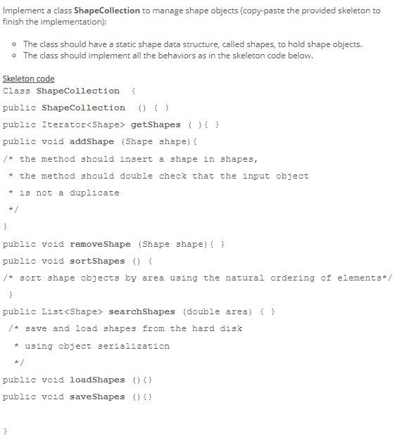 shape class implementation contains contains only | Chegg.com