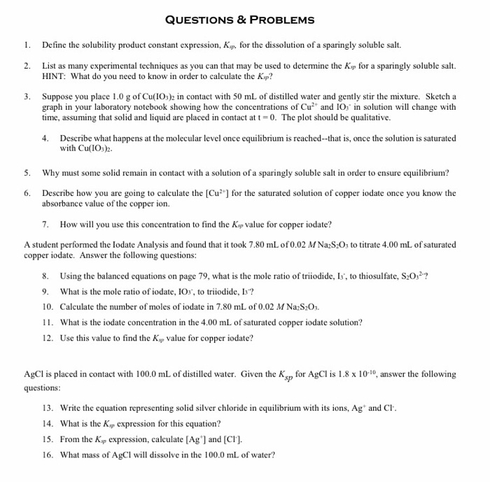 Solved Define the solubility product constant expression, | Chegg.com