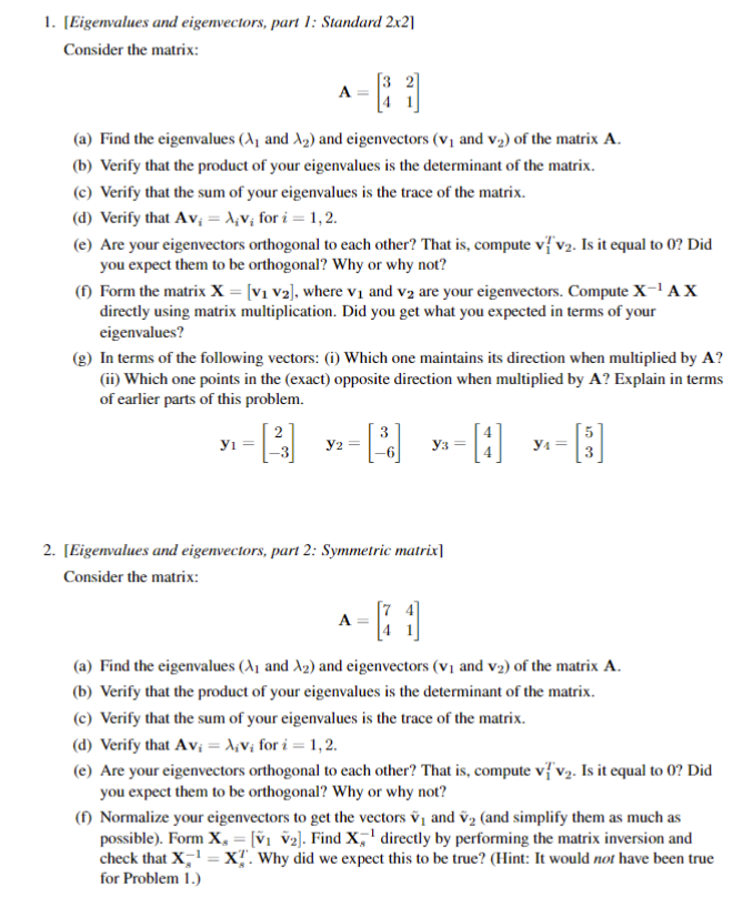 Solved 1. [Eigenvalues And Eigenvectors, Part 1: Standard | Chegg.com