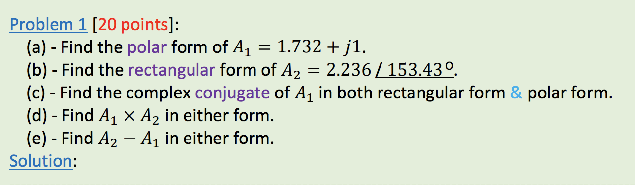 Solved Problem 1 (20 points]: (a) - Find the polar form of | Chegg.com
