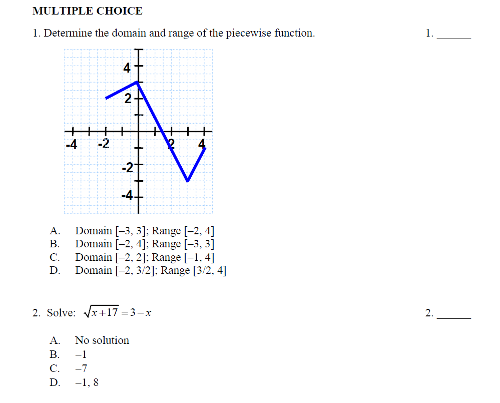 domain and range of piecewise functions