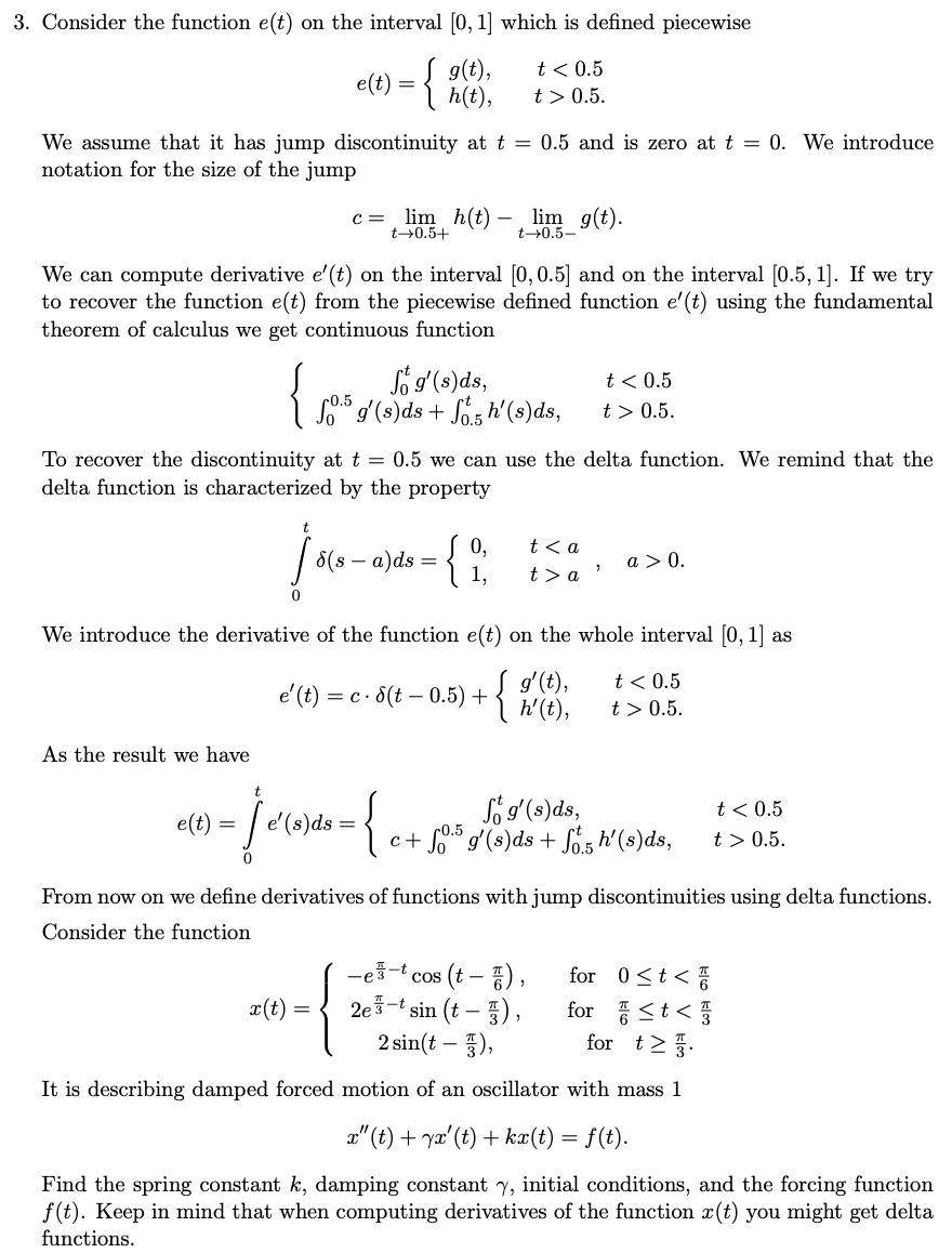 3. Consider the function e(t) on the interval [0, 1] | Chegg.com