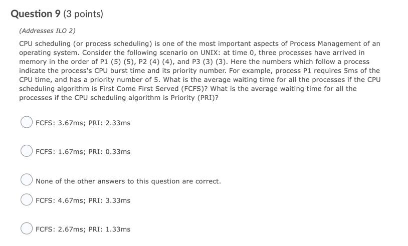 Solved Question 9 (3 points) (Addresses ILO 2) CPU | Chegg.com