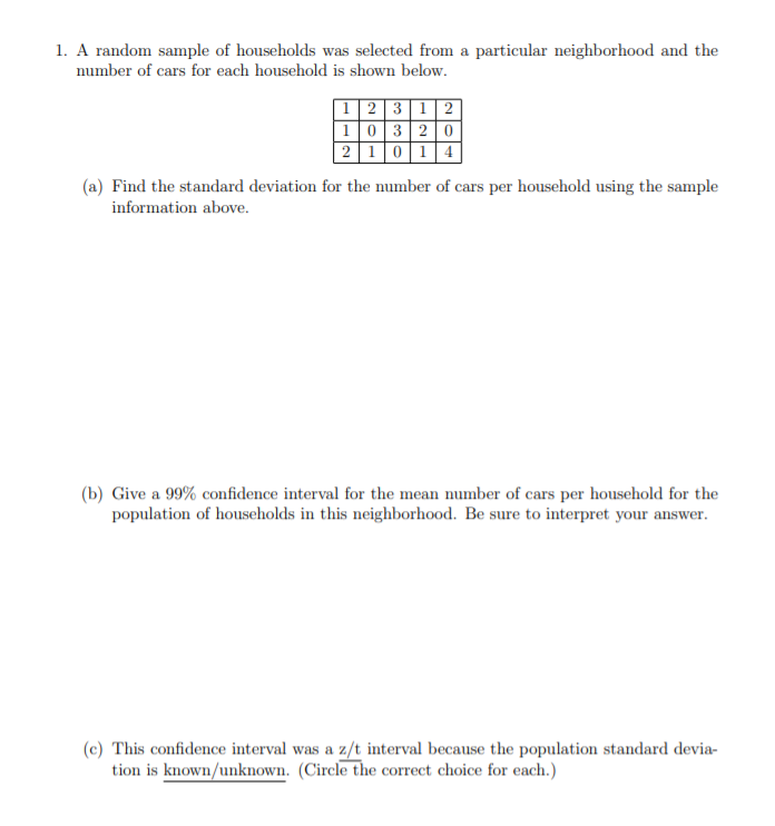 Solved 1. A random sample of households was selected from a | Chegg.com