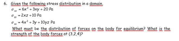 Solved Given the following stress distribution in a domain | Chegg.com