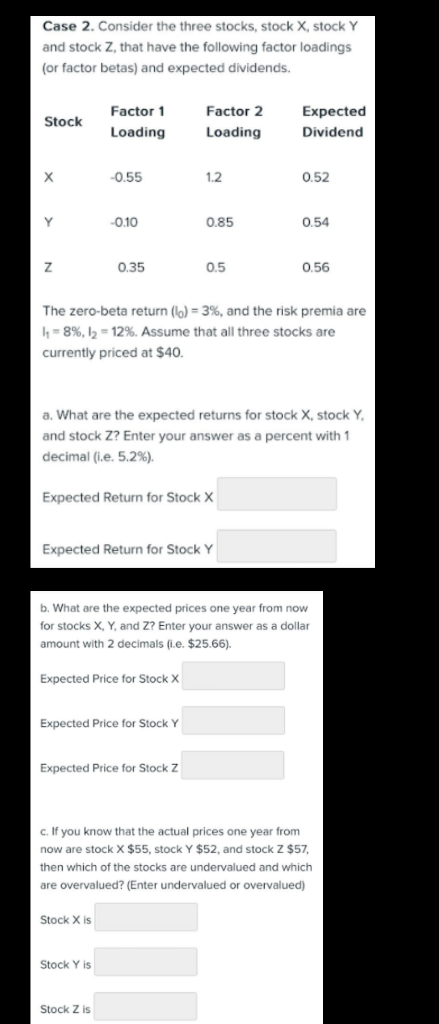 Case 2. Consider the three stocks, stock X, stock Y | Chegg.com