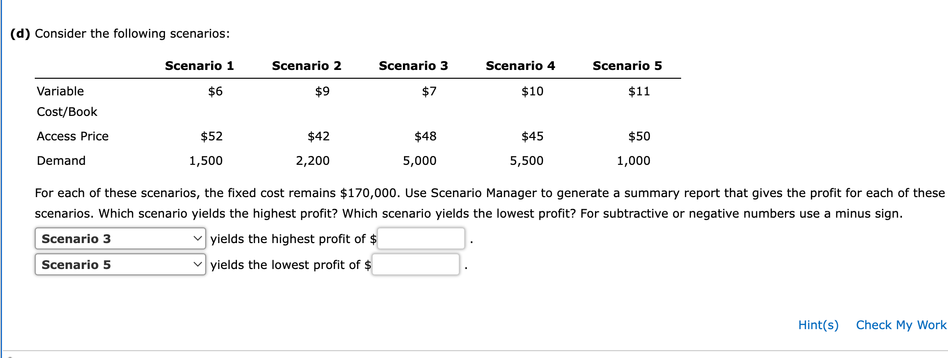 Solved (d) Consider The Following Scenarios: Scenario 1 | Chegg.com