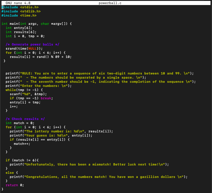 Solved ***powerball.c Source Code*** Task 2: Identify | Chegg.com