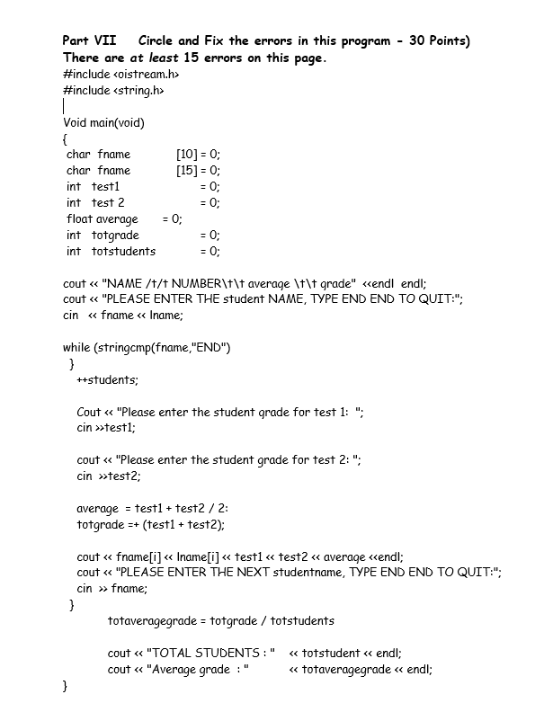 Solved Part VII Circle and Fix the errors in this program