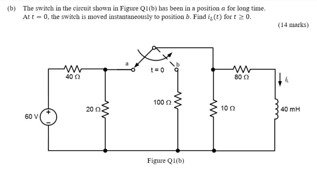 Solved (b) The Switch In The Circuit Shown In Figure Q1(b) | Chegg.com