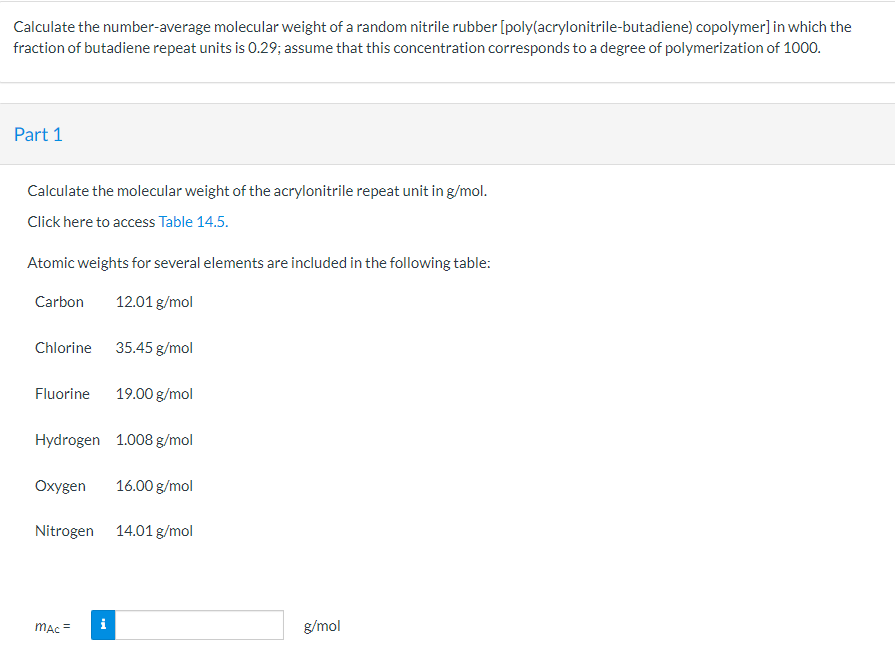 Solved Calculate the numberaverage molecular weight of a