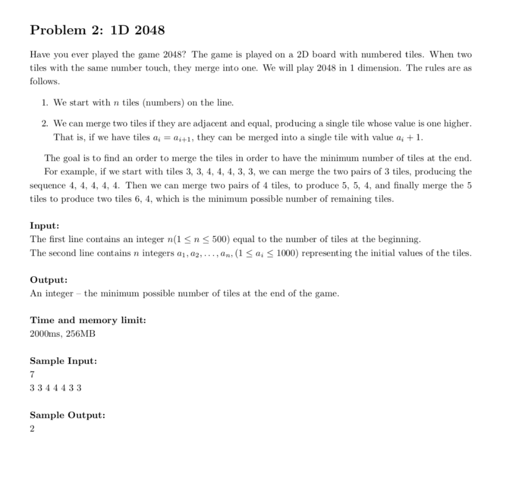 Solved Problem 2: 1D 2048 Have you ever played the game | Chegg.com
