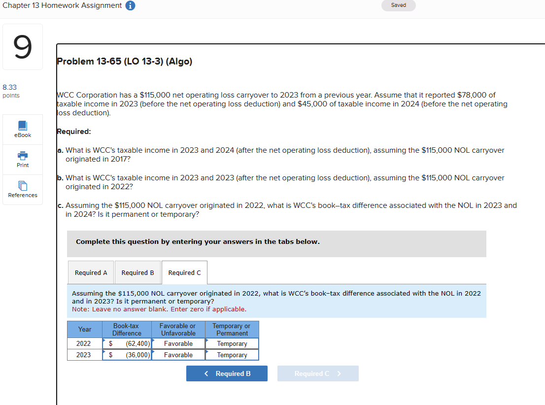 Solved WCC Corporation has a 115,000 net operating loss