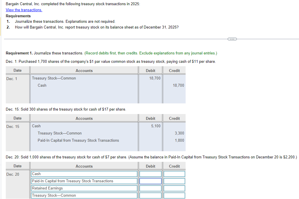 Bargain Central, Inc. completed the following