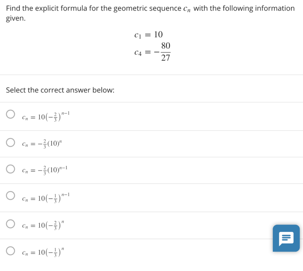 Solved Find the explicit formula for the geometric sequence | Chegg.com