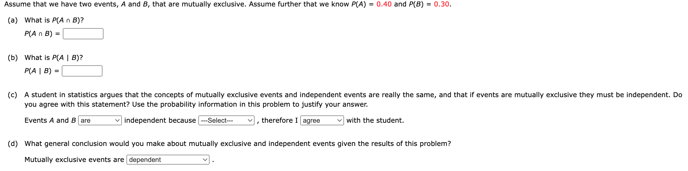 Solved Assume that we have two events, A and B, that are | Chegg.com