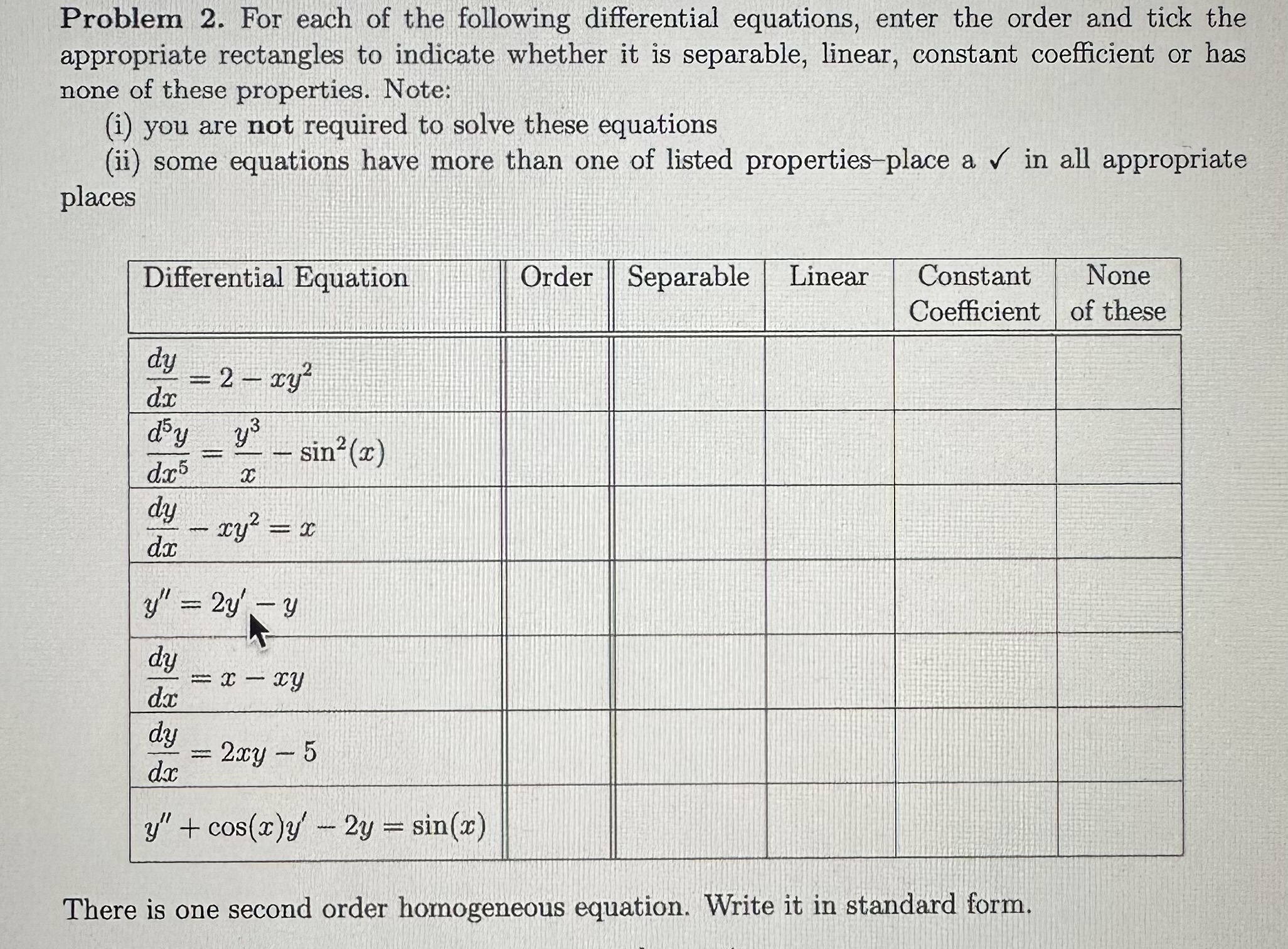 Solved Problem 2. For each of the following differential | Chegg.com