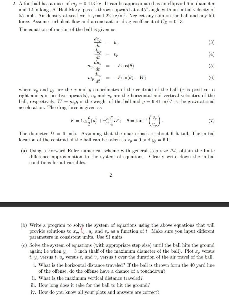 2. A football has a mass of mp=0.413 kg. It can be | Chegg.com