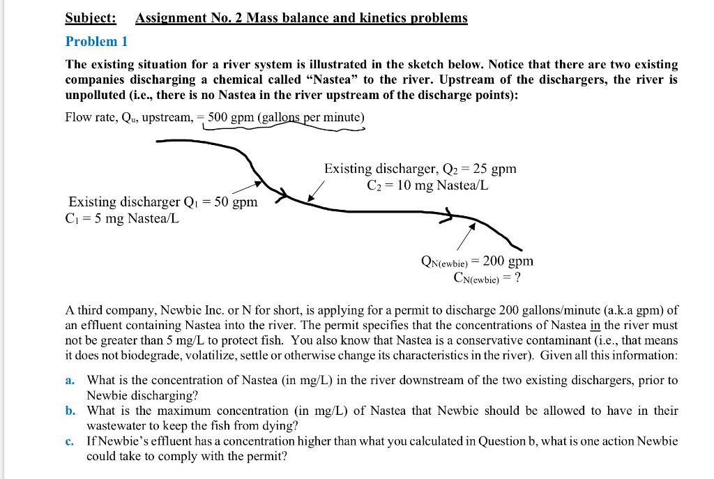 Solved Subject: Assignment No. 2 Mass balance and kinetics | Chegg.com