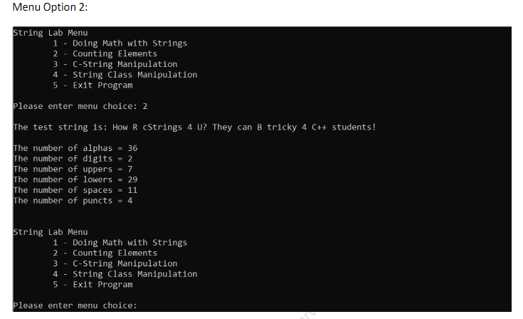 Solved Create a program that shows various c-string | Chegg.com