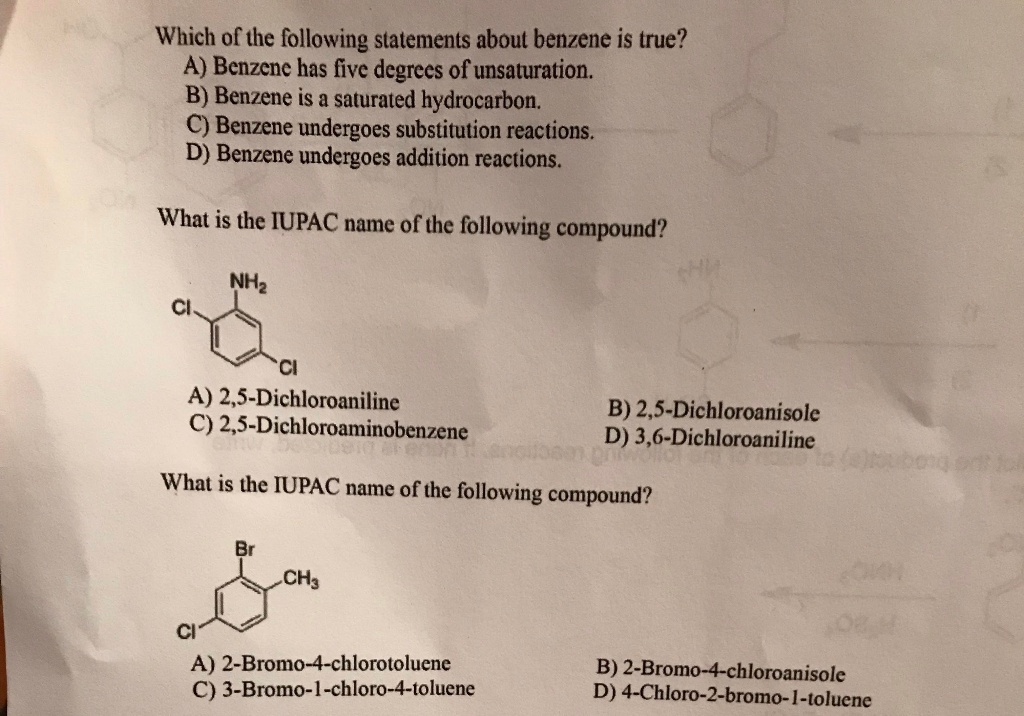 solved-which-of-the-following-statements-about-benzene-is-chegg