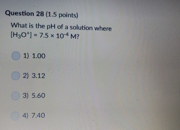 Solved Question 28 (1.5 points) What is the pH of a solution | Chegg.com
