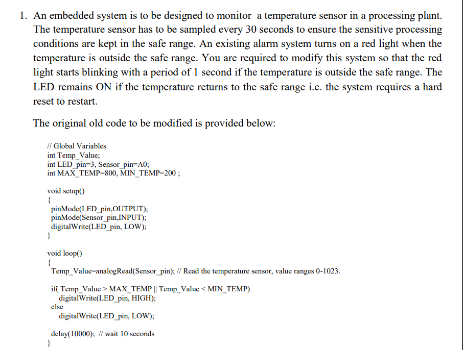 Solved An embedded system is to be designed to monitor a | Chegg.com